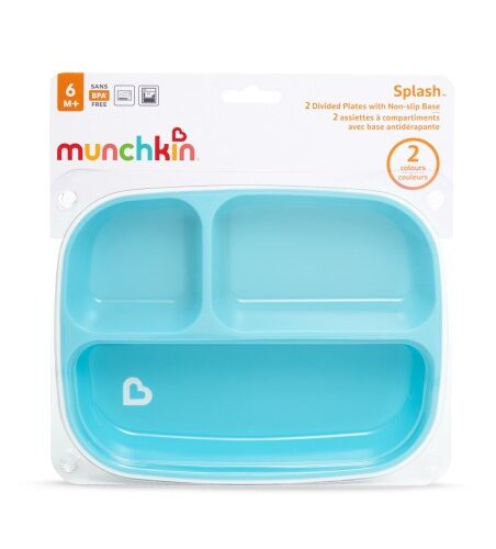 Munchkin Splash Divided Plates With Non-slip Base 6m+, 2 Τεμάχια - Γαλάζιο / Λαχανί