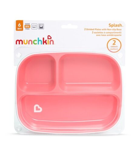 Munchkin Splash Divided Plates With Non-slip Base 6m+, 2 Τεμάχια - Ροζ/Λιλά