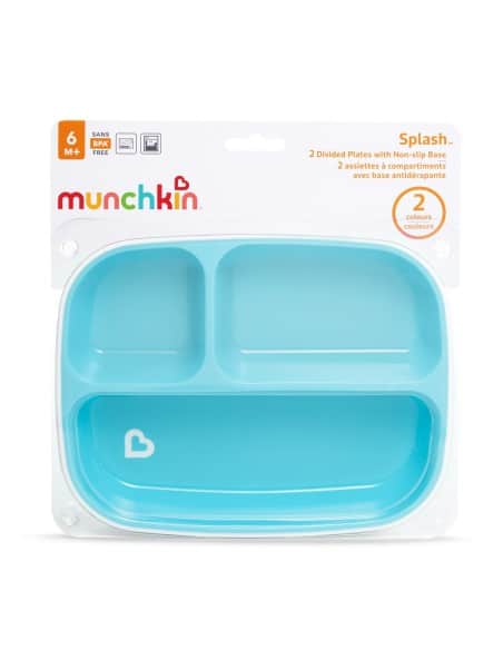 Munchkin Splash Divided Plates With Non-slip Base 6m+, 2 Τεμάχια - Γαλάζιο / Λαχανί